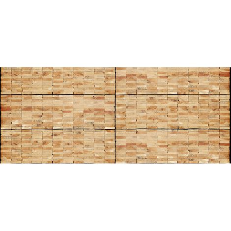 Papier peint panoramique beige imitation bois | Tapisserie panoramique aspect bois pour salon | Papiers peints panoramiques motifs géométriques - 250 x 600 cm (6 pièces) (1/2)