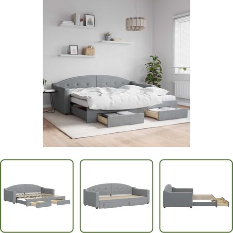vidaXL Doppelbett - Tagesbett Ausziehbar mit Schubladen Hellgrau 90x200 cm Stoff (1/5)