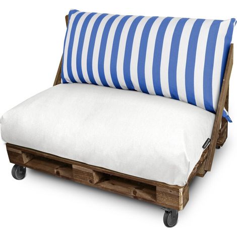 Cojín para Palets Toldotex Blanco-Azul Set: Asiento 120x80x20 (Blanco-liso)+Respaldo 120x45x25 (rayado) Blanco-Azul