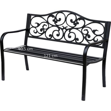 Banc de jardin, 3 places, 127 x 60 x 89 cm, matériau en acier, accoudoirs en fonte, finition résistante à la corrosion (1/5)