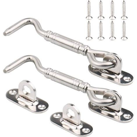 2 pezzi ganci per porta 100 mm/4 pollici serrature per finestre ganci per cabina ganci antivento con occhiello a vite serrature per porte serratura per porta scorrevole chiavistello per porta (1/5)