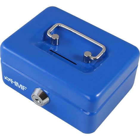 HMF 102122 Kinder Spardose, Geldkassette abschließbar mit Schlitz, 12,5 x 9,5 x 6 cm, Blau (1/3)