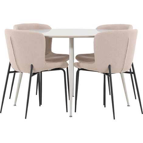 Plaza Essgruppe Tisch Ø120cm und 4 Boucle Stühle beige.