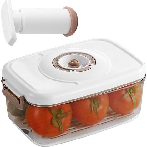 Boîte de conservation sous vide 1,2 litre - Récipient hermétique avec pompe manuelle - Étanche pour la préparation des repas - Compatible lave-vaisselle - Blanc - Organisation de la cuisine (1/5)