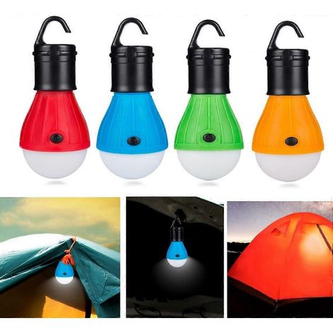 Lot de 4 lampes LED pour tente, lampe de camping portable, lanterne LED, lampe de secours, ampoule à piles, 3 modes d'éclairage, veilleuse pour la randonnée, la pêche ( ) (1/5)