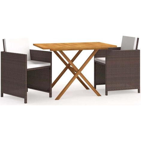 Set da Pranzo per Giardino 3 pz Salotto da Giardino con Cuscini Marrone (1/5)