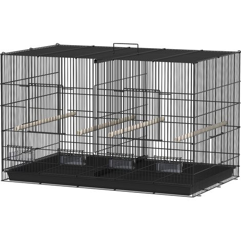 Cage pour oiseaux avec séparateur et étagère inférieure de rangement, en acier et PP, 94x57x57 cm, noir