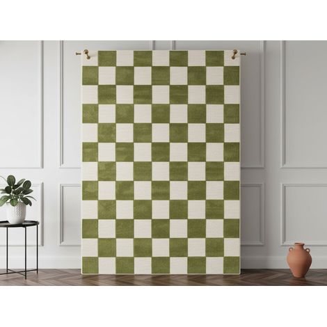 BOBOCHIC - Tapis poils ras GAELLE motif damier  120x170 Vert
