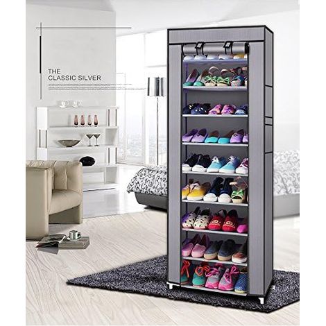 Meuble à chaussures en tissu non tissé 9 Lattices Gris (1/5)