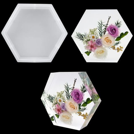 Moule Resine Silicone Hexagone, Moule en Silicone Époxy Cristal Serre Livre, Moulage en Résine pour Fabrication de Bougies, Savon, Spécimen de Fleur/Insecte (1/5)