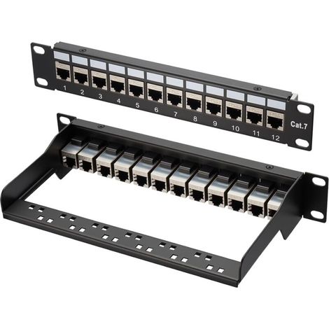 Cat-7-Patchpanel, 1 HE, 12 Ports, 10-Zoll-Keystone-Patchpanel, LSA-Verteilerpanel, geschirmter RJ45-Keystone-Koppler, kompatibel mit Cat-7/6A/6/5e- und Cat-5-Netzwerkkabeln, für
