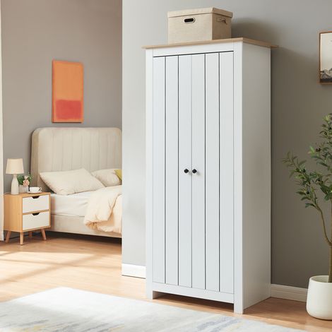 Armadio per Guardaroba Trorjam con Barra Appendiabiti e Scomparti 175 x 80 x 52 cm - Bianco/Effetto Rovere [en.casa]