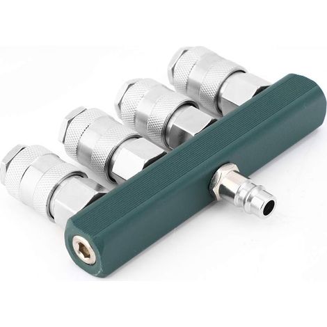 Distributeur Pneumatique, Collecteur de Tuyau D'air comprimé 4 Voies Connecteur Rapide Filetage NPT 1/4 pouces Coupleur Raccords Pneumatiques - (1/5)