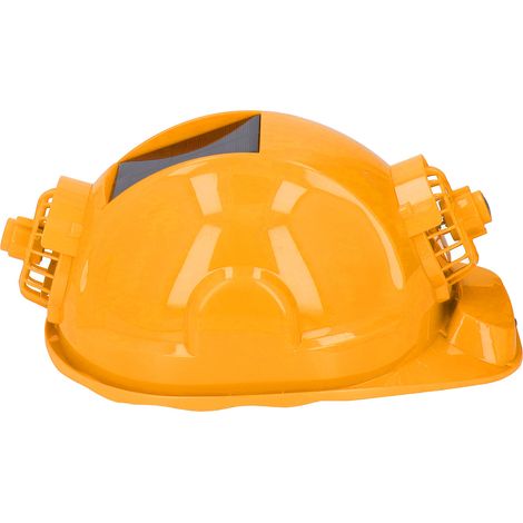 Casque de chantier solaire anti-UV, ventilation réglable 4 positions, avec double ventilateur et lampe frontale DC 5V, jaune, coque légère et respirante (1/5)