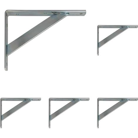 Lot de 5 - Équerre d&39étagère - Console murale - Support en acier zingué pour cuisine salle de bain bureau - Argent - 20x12,5cm