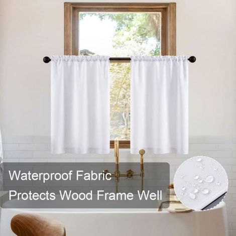 Cantonnière de cuisine imperméable avec couvre-tringle de 60 cm pour petites portes d'entrée et fenêtres, lot de 2 - Blanc (1/5)