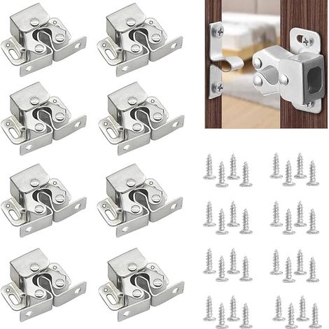 Loqueteaux à Double Rouleau pour Meuble, Acier Inoxydable Fermeture Porte Placard, Loqueteaux de Porte Placard Double Rouleau, pour Armoires et Meubles,Cabinet Furniture Latches (1/5)