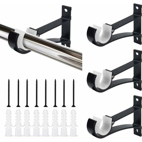 4 Pack Aluminum Alloy Curtain Rod Brackets 118cm Curtain Rod Holder Rustproof Curtain Rod Bracket with Screws and Expansion Tube for Living Room Study Room Bedroom (1/5)