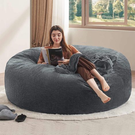 Pouf a sacco adulto 150x150x60 cm grigio scuro – pieghevole, fodera lavabile, MEUBLIV (1/5)