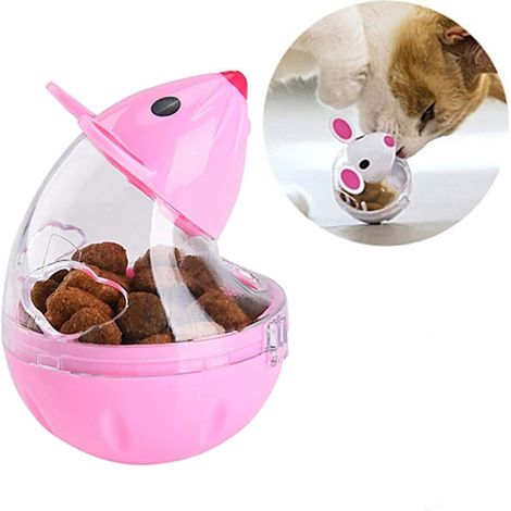 Jouet distributeur de friandises interactif pour chat, forme de souris, tasse, rose – DELKEVIC