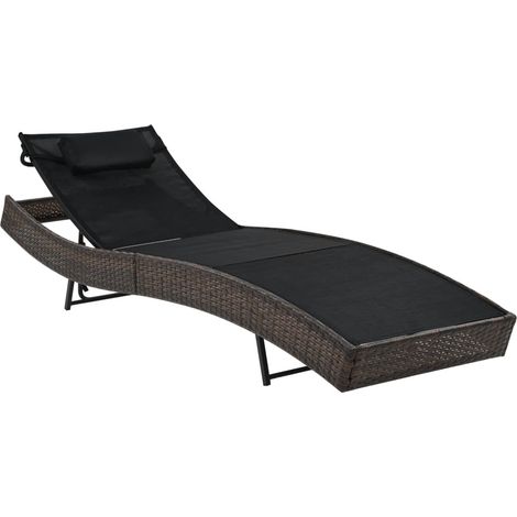 Lettino prendisole sedia a sdraio lettino prendisole letto da giardino mobili da esterno per patio con cuscino resina intrecciata marrone 020012558