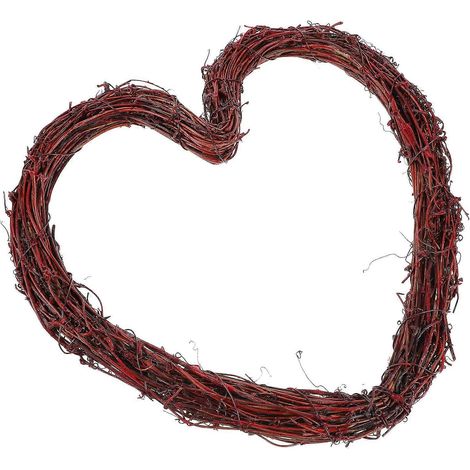 Couronne en rotin en forme de cœur (lot de 2) pour décoration de porte, de couleur rouge vif, idéale pour diverses occasions. (1/5)