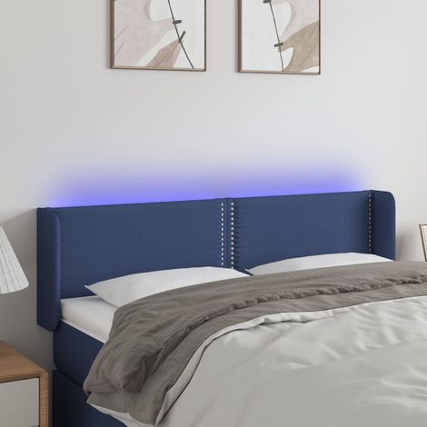 Tête de lit à LED avec 2 bandes lumineuses en tissu bleu 147 x 16 x 78/88 cm - PANGIVO (1/5)