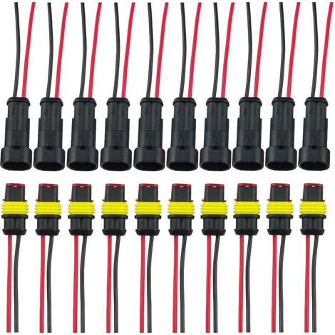 Fiche Etanche, Électrique Prise Mâle et Fem, AWG Connecteur Etanche Electrique (2 Broches avec Fil × 10 Kits)