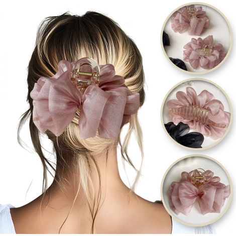 Grande fermaglio per capelli con fiocco in tulle nero XL 15x8 cm, decorazione (1/5)