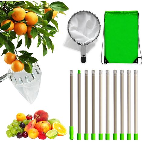 GARRYFIZH Cueille fruit télescopique 4.0m 10 sections sac acier inoxydable pomme orange (1/5)