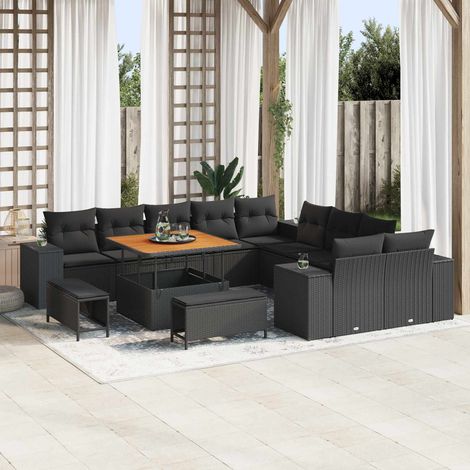 Salon de Jardin Modulable Canapé en Polyrotin avec Table Réglable Noir 13 Pièces - PANGIVO (1/5)