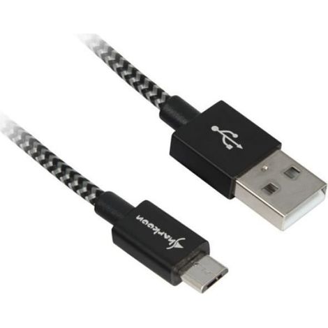 Câble USB A-B - USB 2.0 - 2 M - Noir Gris - Gaine Aluminium Tressée - Transfert Données