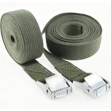 Ensemble de deux sangles d'arrimage, 25 mm x 2,5 m, avec boucles, adaptées aux camions, motos et charges similaires, Vert. (1/5)