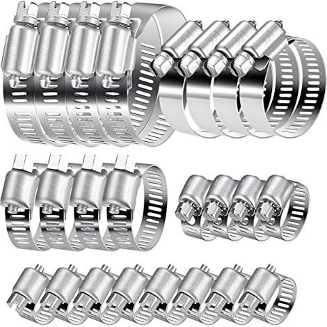 Hose Clamp Set, 20 Pieces 6-51mm Adjustable, 304 Stainless Steel Clamps for Gardens, Swimming Pools and Water Pipes - (1/5)