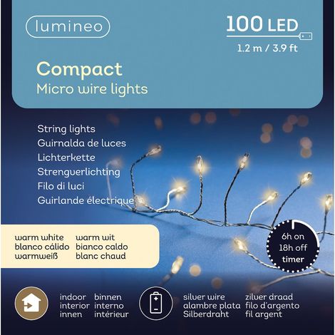 Lumineo Batterie Micro-LED Lichterkette Compact silber 1,2 Meter 100 Lichter - warmweiß (1/3)
