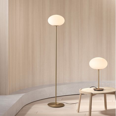Lampadaire Press laiton mat et globe verre blanc (1/3)