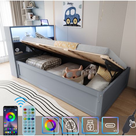 sofá cama con almacenaje madera 90x200 gris OKMYHOME (1/5)