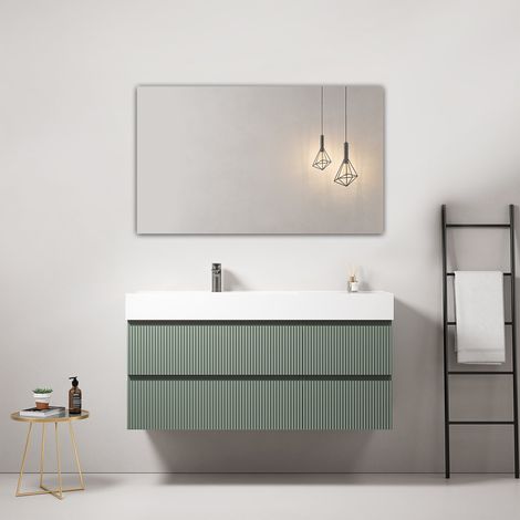 Mobile bagno sospeso cannettato 120 cm Verde Salvia Lavabo a Sinistra in Resina Specchio Quadro - Fiji Paint (1/4)