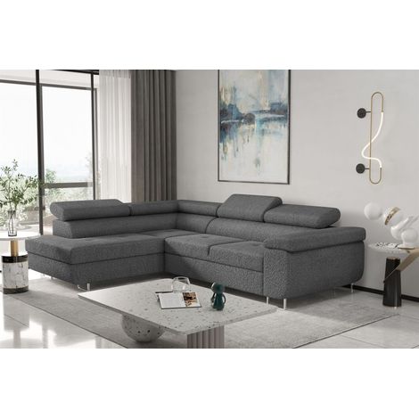 Ecksofa Sofa JADE Stoff Ascot Graphit mit Schlaffunktion Ottomane Links (1/2)