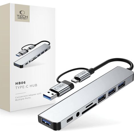 Multifunktions-Hub-Splitter-Adapter 8-in-1 USB-C HDMI SD TF AV grau (1/5)