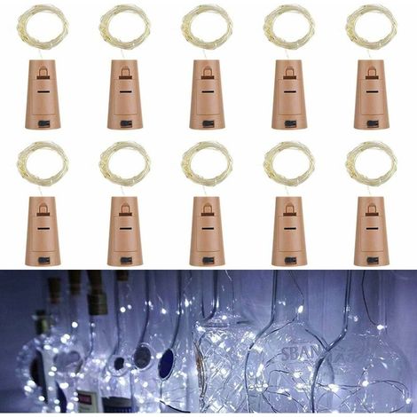 AIDUCHO Lot De 10 Led Bouteille Guirlande Liège Lampes, 2m 20 Led Lampes De Bouteille,Argenté Fil Guirlandes Lumineuses Pour Diy Décorer Fête, Barbecue, Jardin, Chambre, Noël, Halloween (Blanc) (1/5)