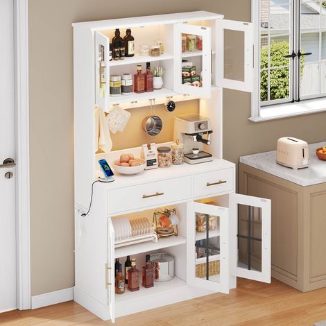 Mueble de cocina blanco 100 x 40 x 180 cm, 6 puertas, 2 cajones, LED OKMYHOME (1/5)