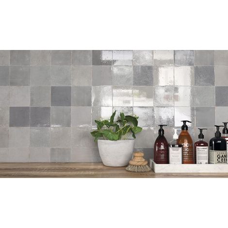 Carrelage mural faïence effet zellige MESTIZAJE ZELLIGE 12,5x12,5cm - 12,5x12,5 cm Gris - Brillant / Poli - boîte de 0.42 m2 - Gioia Materia (1/4)