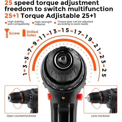 Perceuse visseuse sans fil POWTOOLS - 21V - 2 batteries Lithium + 28 accessoires + Chargeur — vue 2
