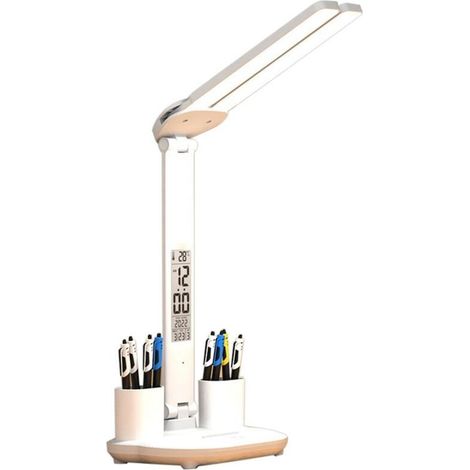 Lauwexe – Faltbare LED-Schreibtischlampe mit 2 Stifthaltern – Anzeige von Uhrzeit, Datum und Temperatur – Berührungsempfindliche Dimmfunktion – Augenschutz (1/5)