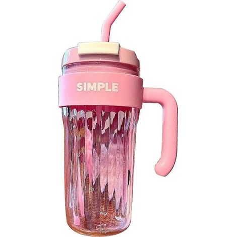 Tasse en plastique rose, grande capacité et pratique, idéale pour le bureau des filles. (1/5)