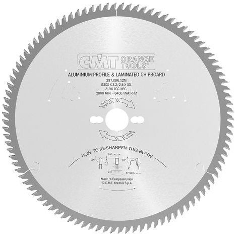 296.120.36H SIERRA CIRCULAR PARA MATERIALES NO FERROSOS HW 120X1.8/1.2X20 Z36 TCG -6° NEG.