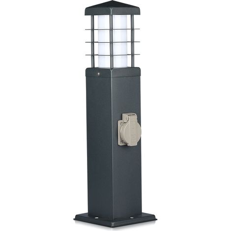 V-TAC VT-1156-2 Prise extérieure 2 voies garden 16A EU avec support lampe E27 corps Gris foncé acier inoxydable IP44 - SKU 8820