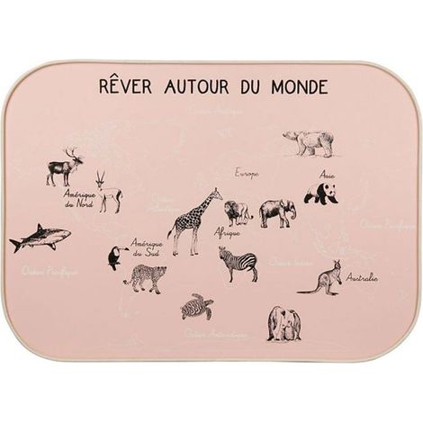 Décoration murale carte du monde rose 70x50 cm (1/4)