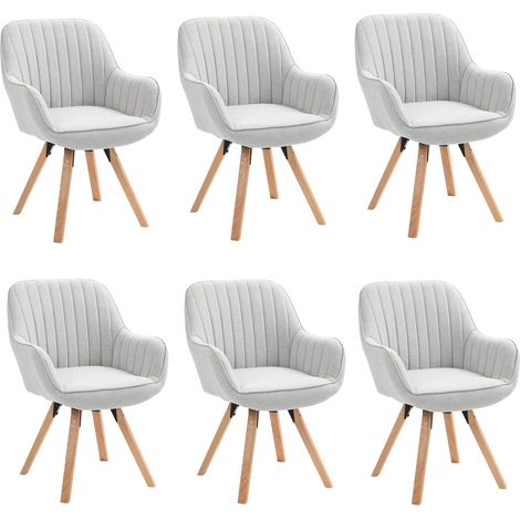 Meuble Cosy Lot de 6 Chaise Salle à Manger Fauteuil Coiffeuse Siège Pivotant avec Accoudoirs pour Chambre Salon Cuisine Bureau, Rembourré en Tissu Pieds en Bois Massif, Beige, 60x58x83cm (1/5)